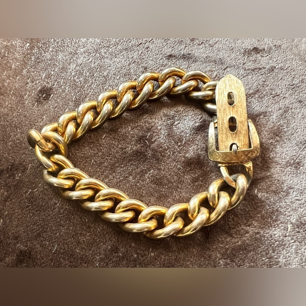 Vintage Chunky Gold Tone Double Link belt hook heavy Bracelet - Picture 5 of 5